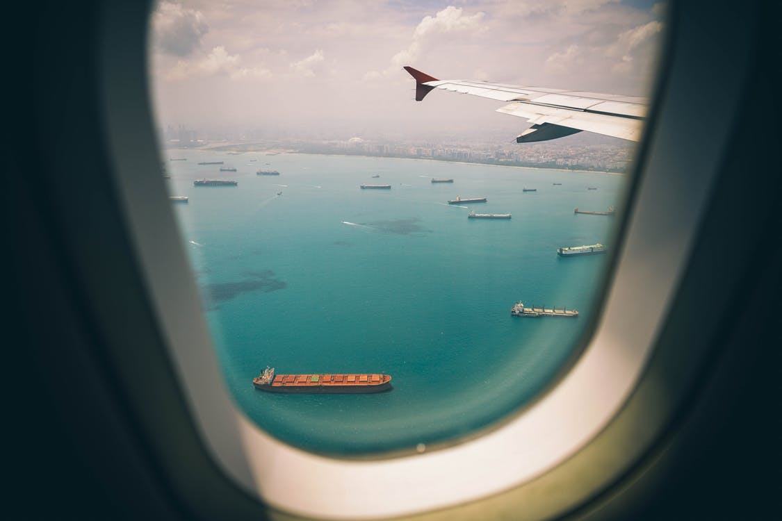 view of ocean from airplane window