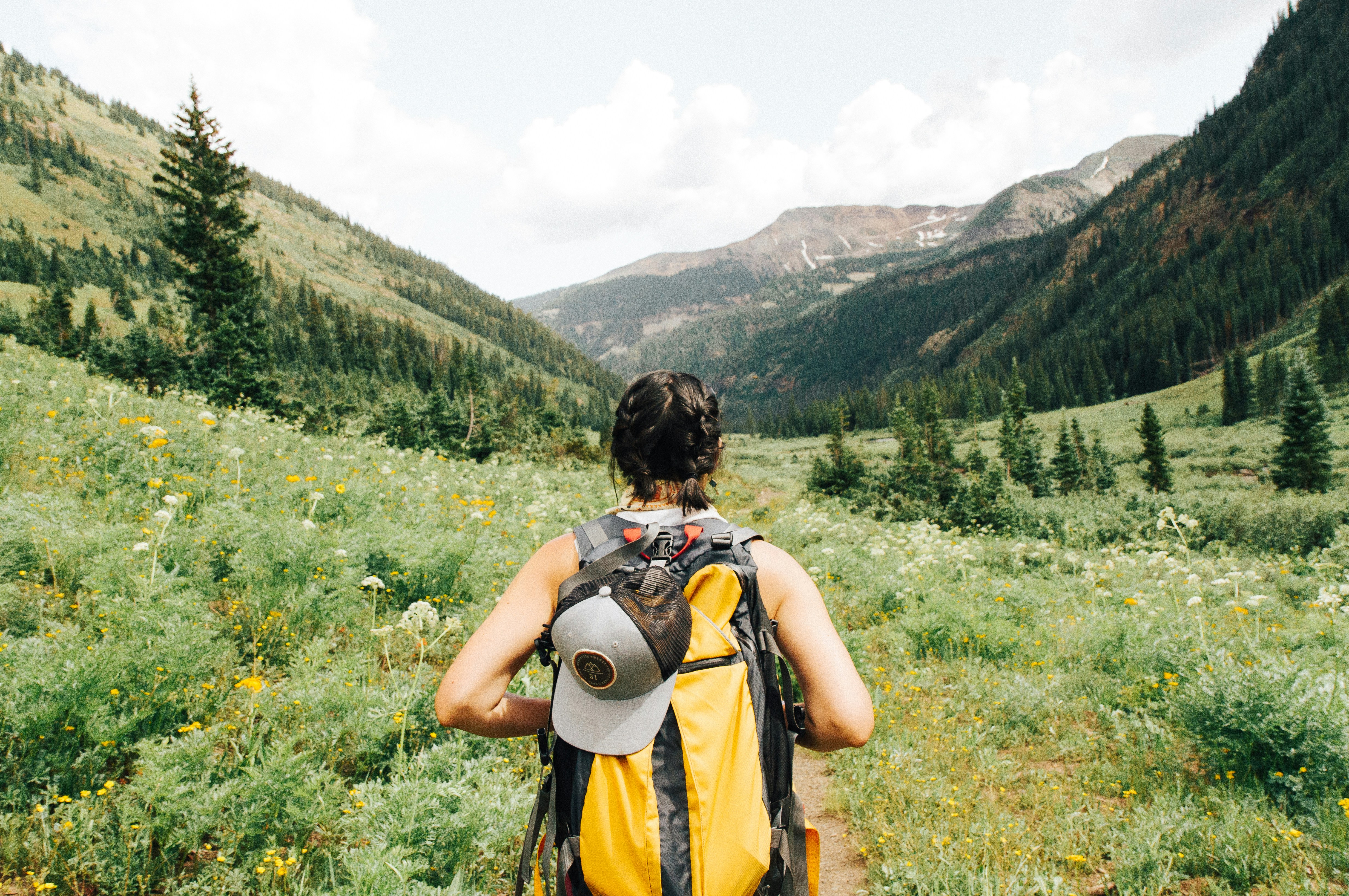 person backpacking in greenery