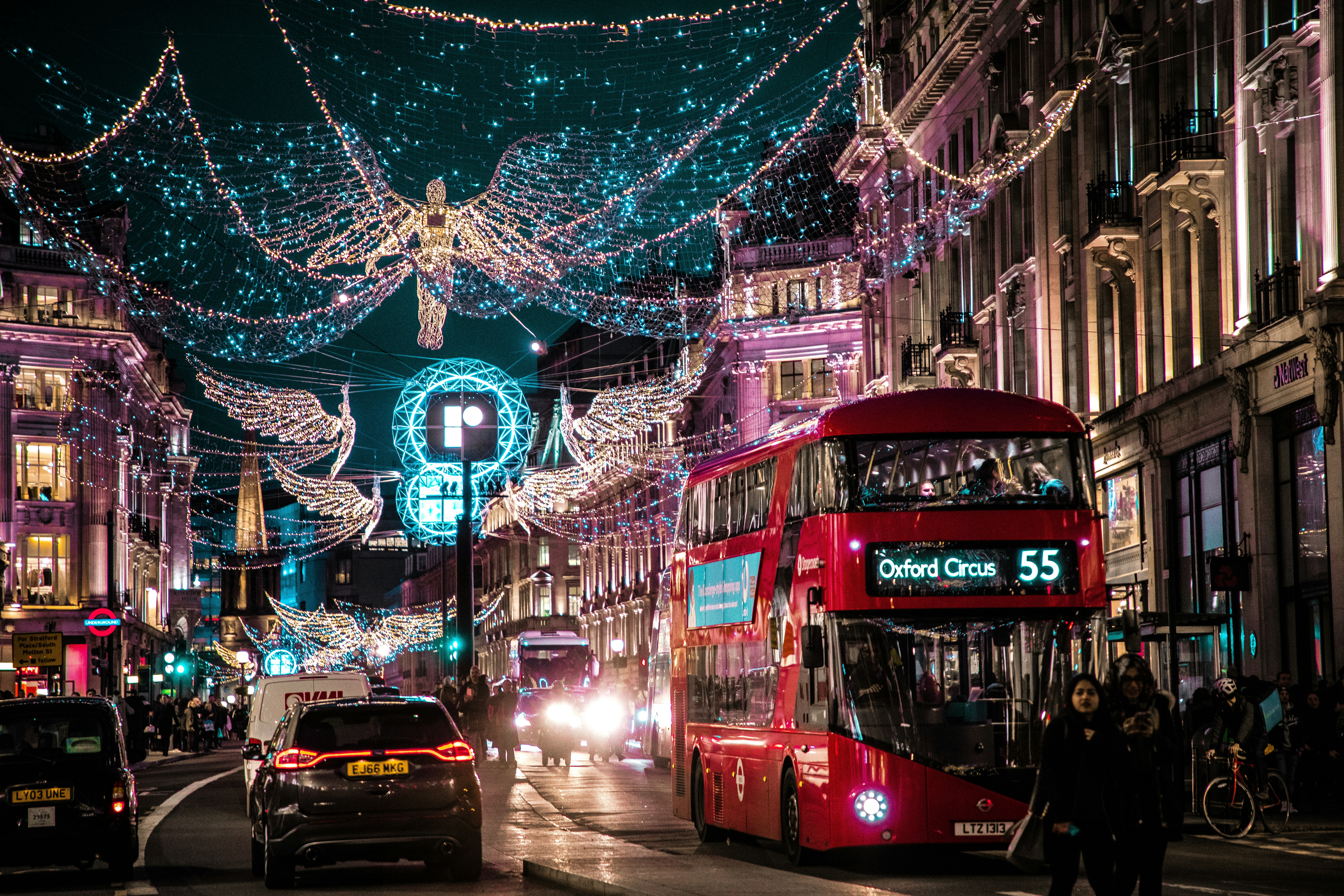 double decker bus in London at Christmas