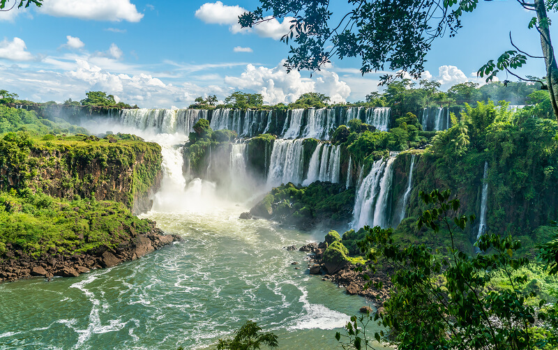 waterfalls in green forest in argentina south america