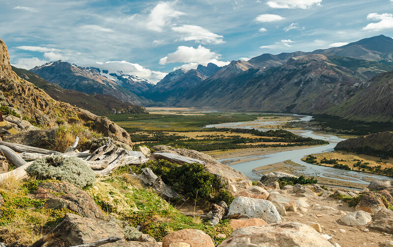 winding river between mountains in Argentina