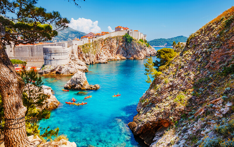 view of city walls in Dubrovnik Croatia