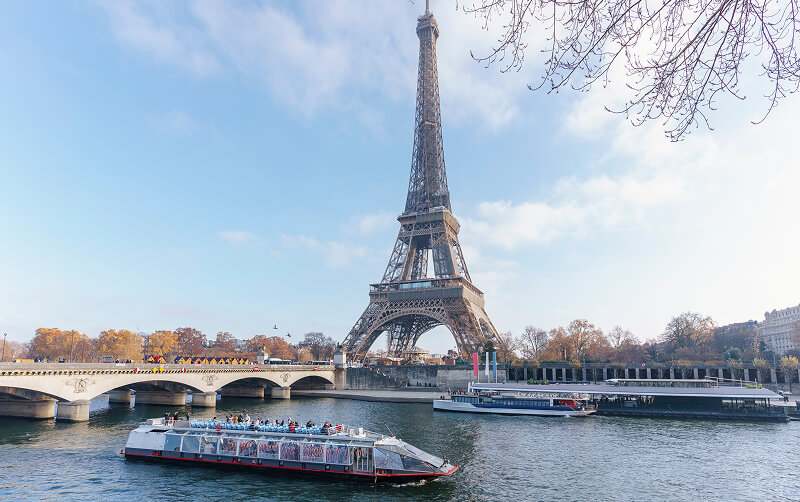 Eiffel Tower river view in Paris France