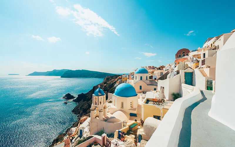 blue domes in Santorini Greece